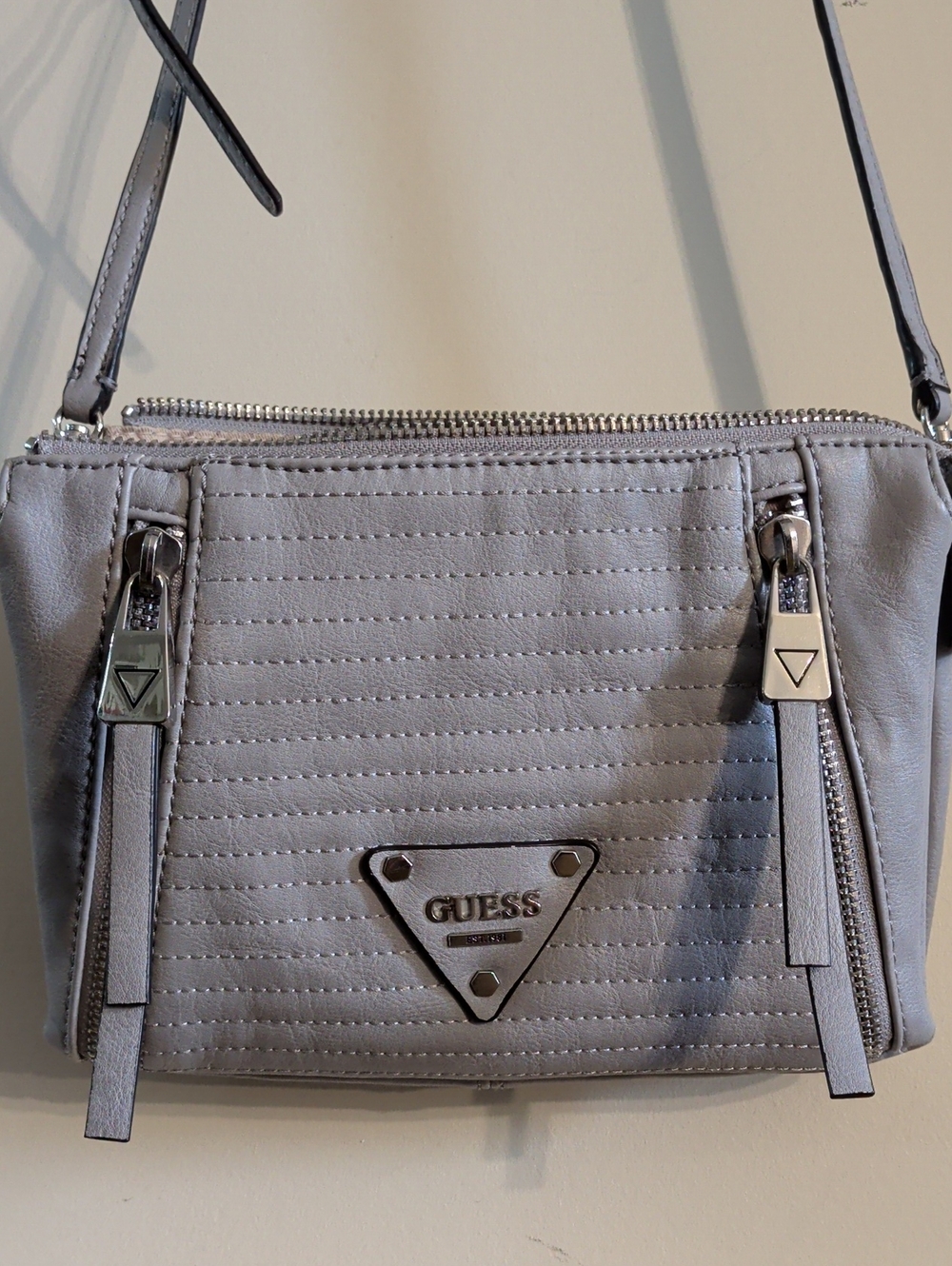 GUESS Quilted Crossbody Bag in Light Gray Leather
